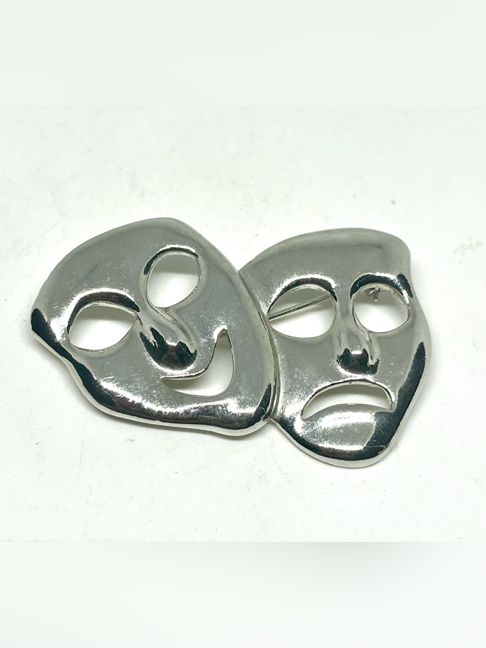 Silver Theater Masks Pin/Brooch - Comedy & Tragedy